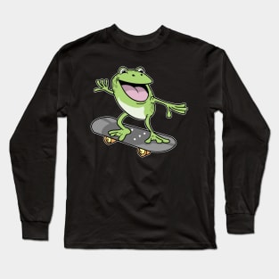 Cottagecore Aesthetic Frog Skateboard Fairycore Long Sleeve T-Shirt